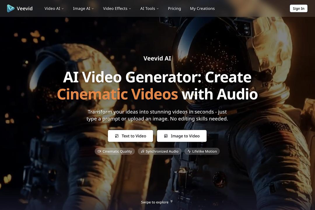 Cinematic AI Video Studio – Veevid AI