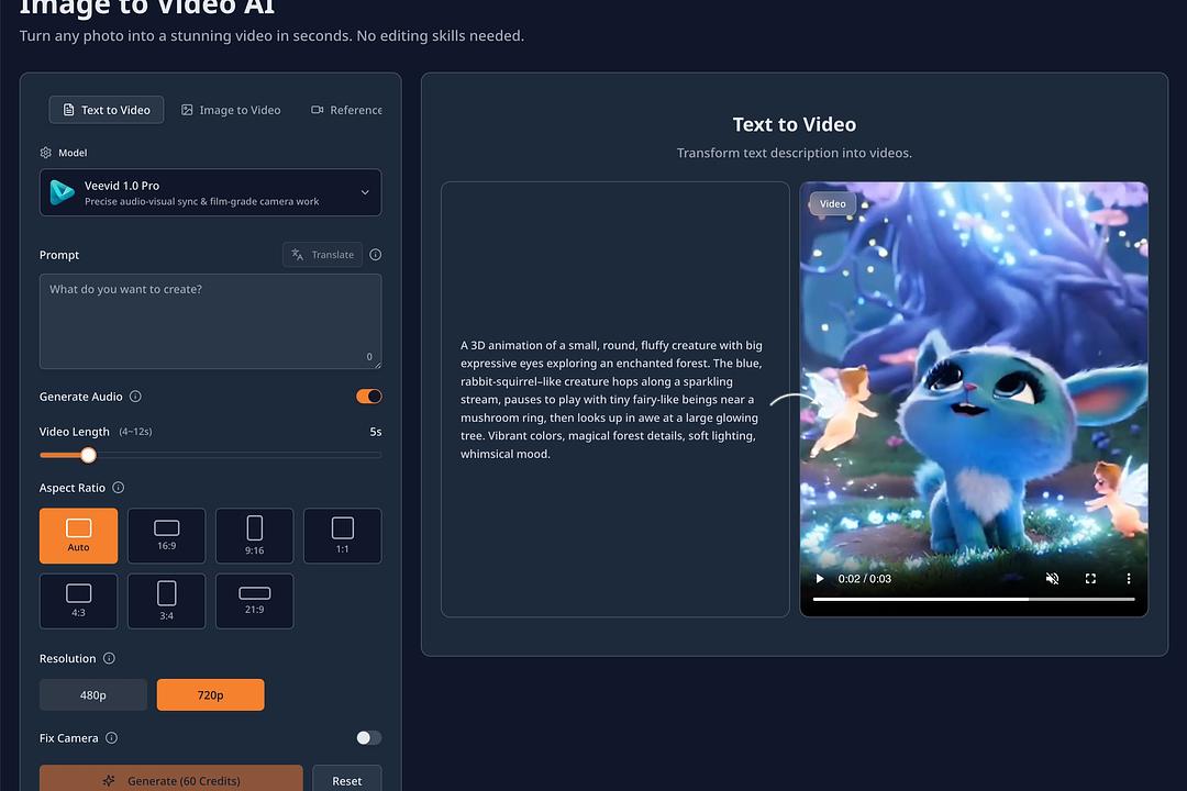 Cinematic AI Video Studio – Veevid AI